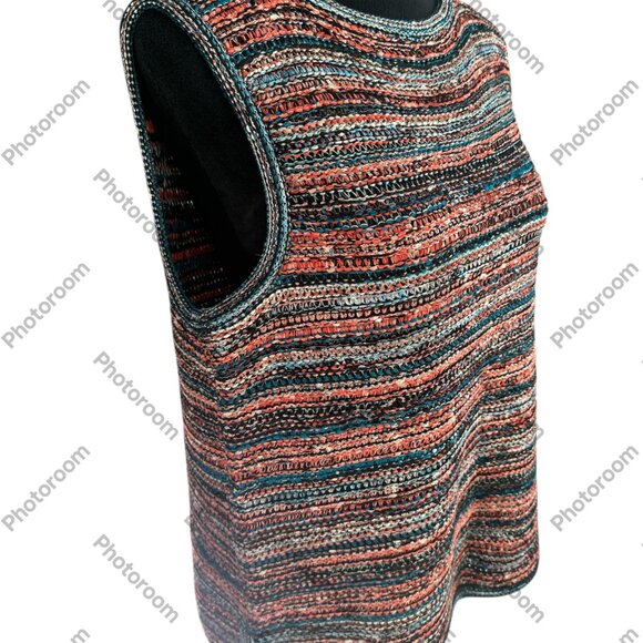 St. John Large Blue & Orange Woven Striped Sleeveless Sweater - Picture 2 of 6